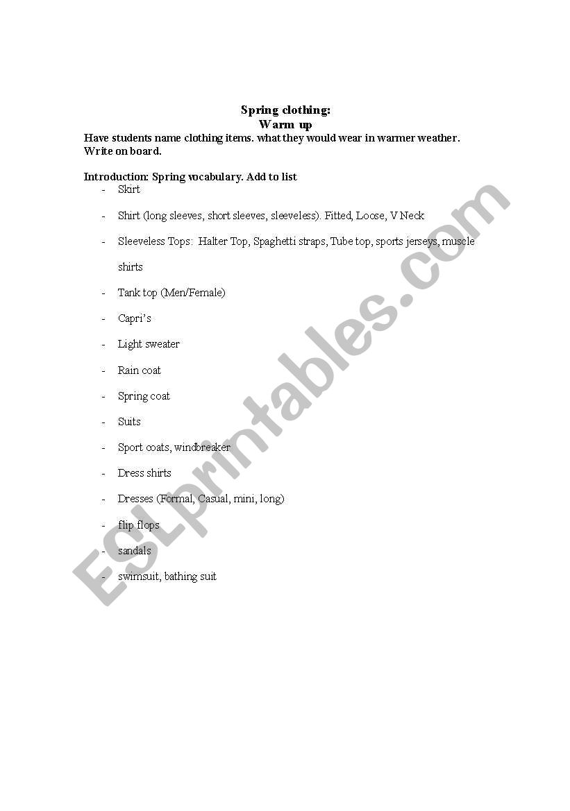 SPRING CLOTHING worksheet