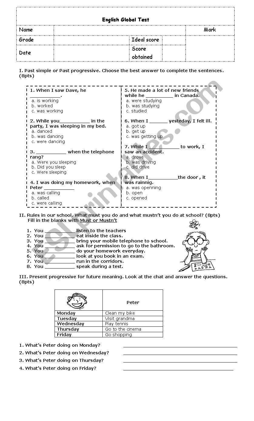 global test worksheet