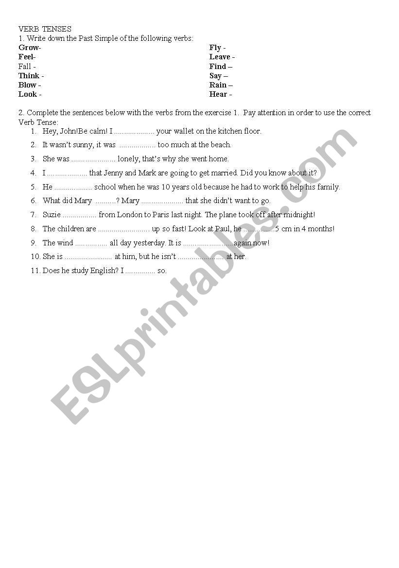 Verb Tenses worksheet