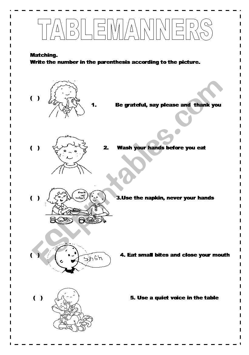 Tablemanners Match worksheet