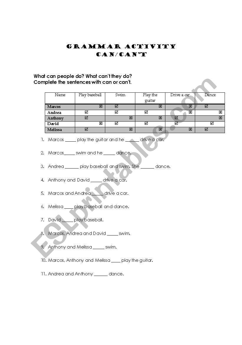can - cant worksheet
