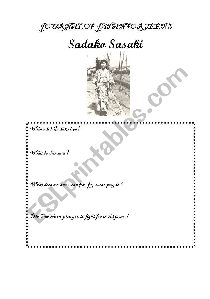 Sadako Sasaki from Japan worksheet