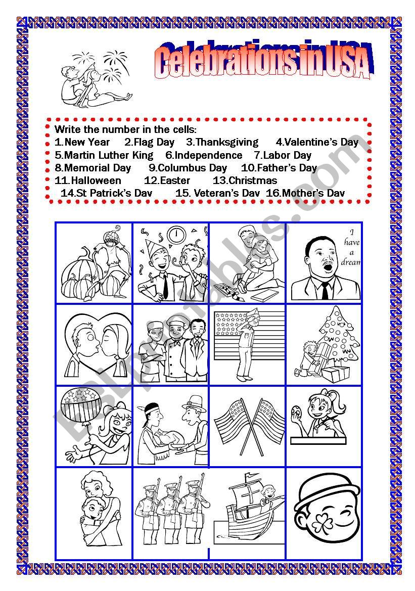 Celebrations in Usa Match worksheet