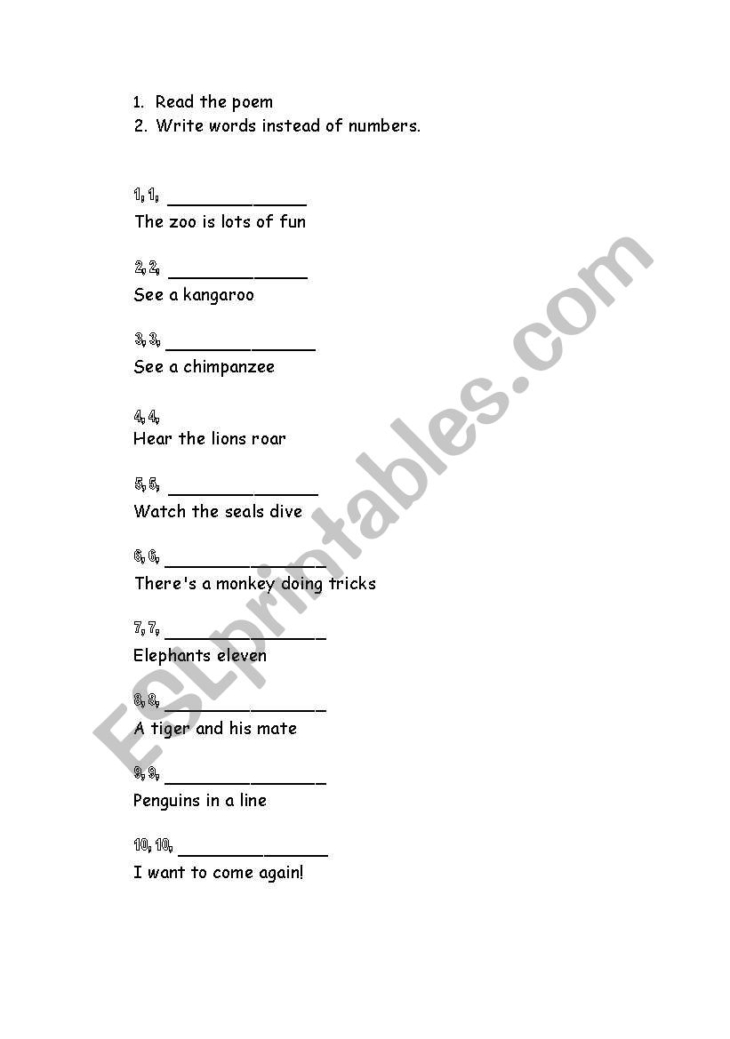 zoo poem (2 pages) worksheet