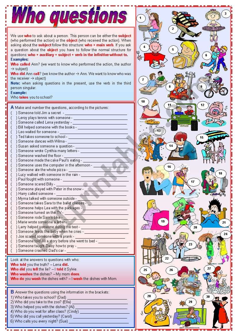 Keys to exercises. Who questions упражнения. Вопрос к подлежащему Worksheets. Question to the subject в английском. Question to the subject (who).