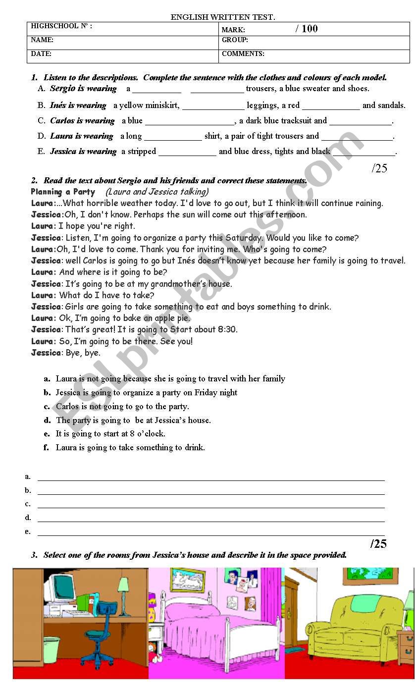 parts of the house worksheet