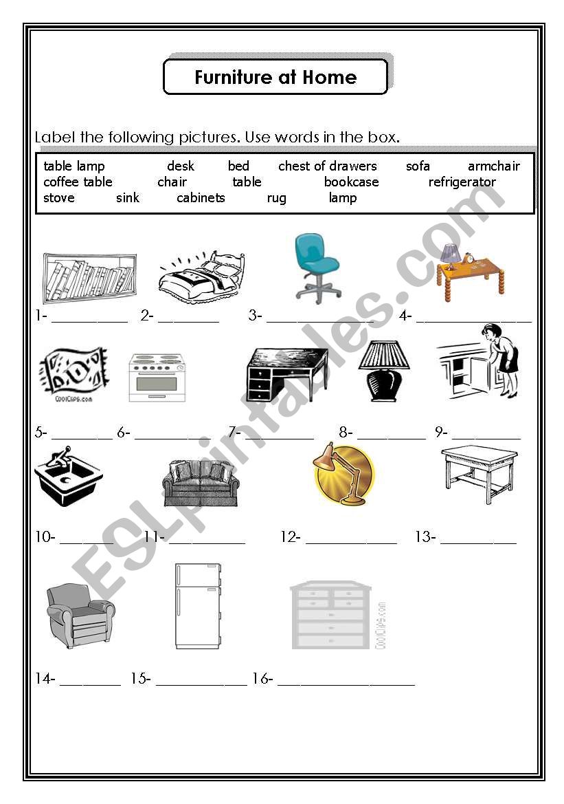 furniture at home worksheet