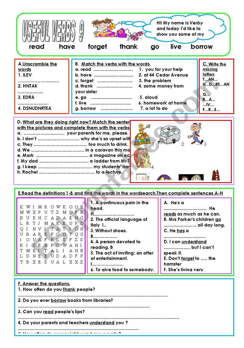 9/11  USEFUL VERBS worksheet