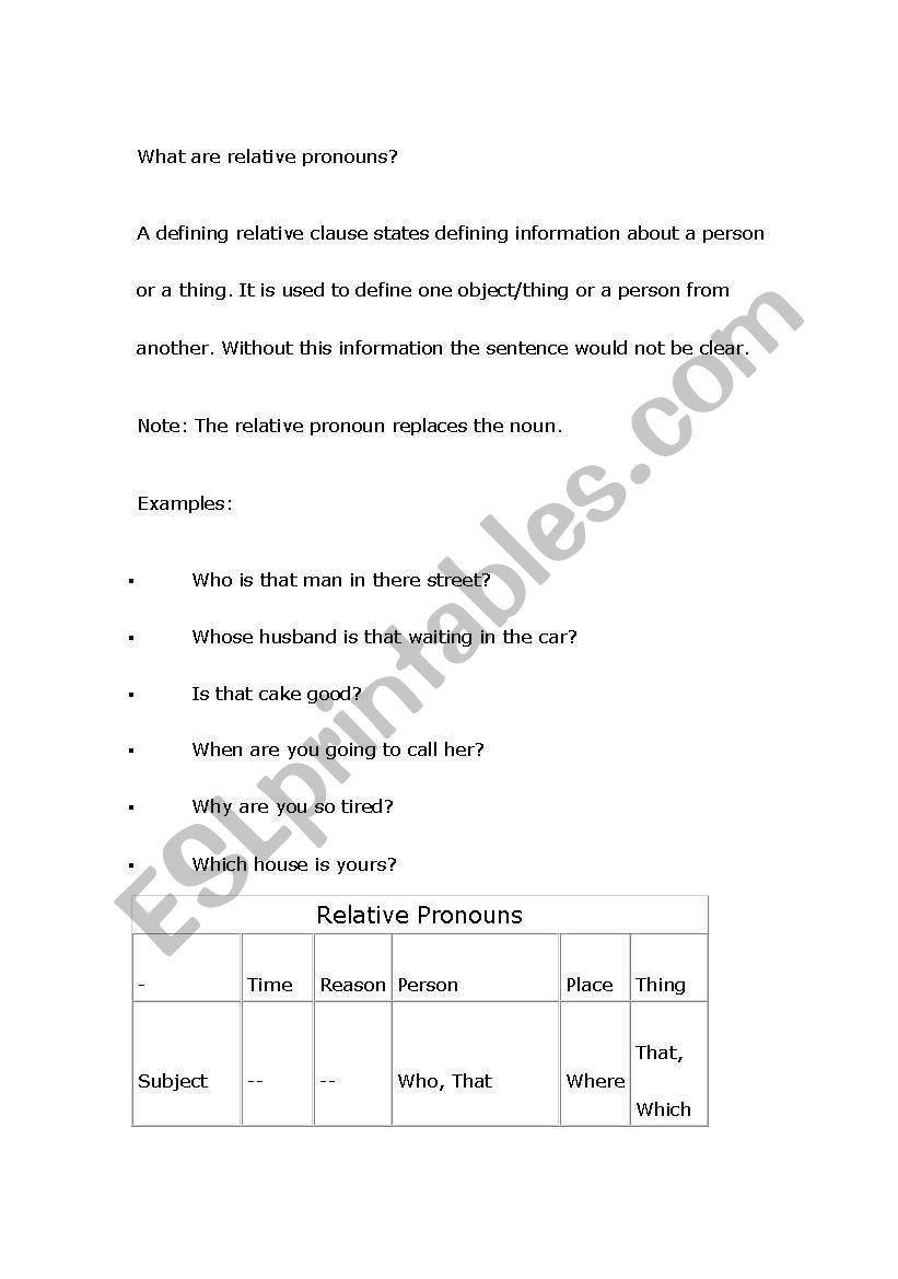 pronoun worksheet