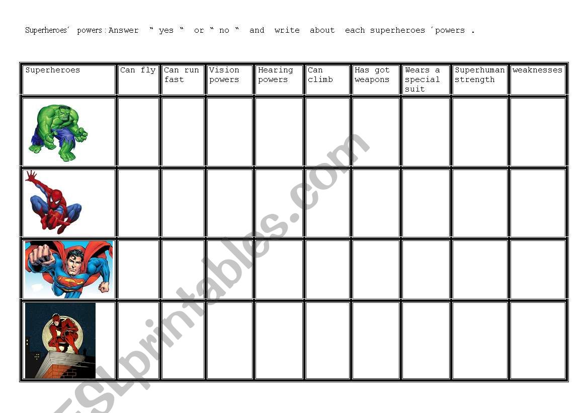 superheroes 2 worksheet