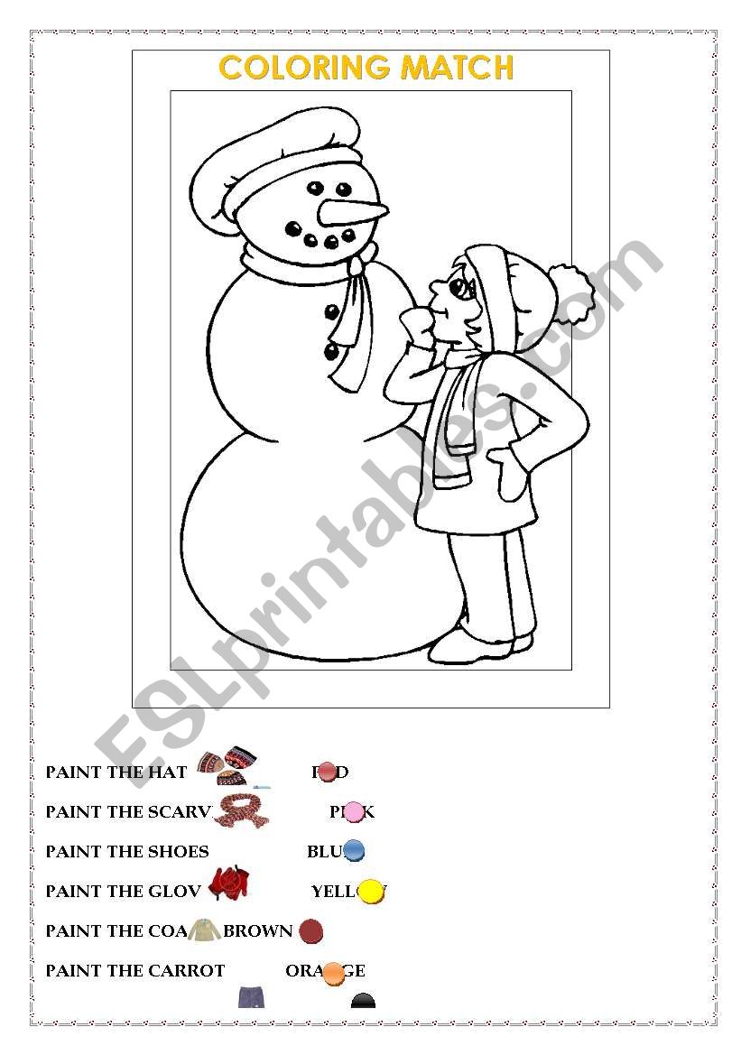 WINTER COLORING MATCH worksheet