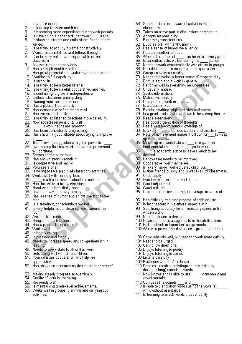 remarks for reports worksheet