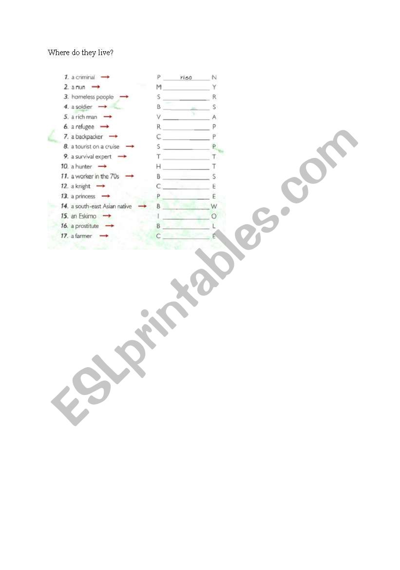 Where do they live? worksheet