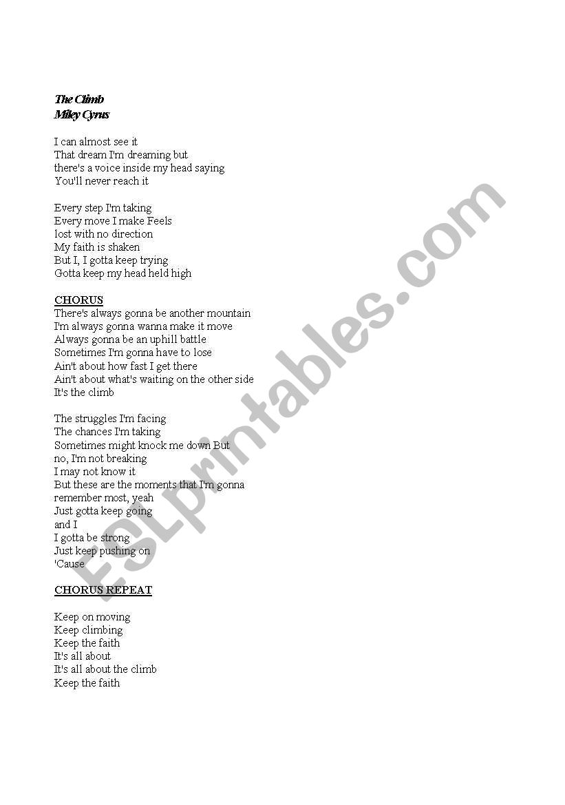 Miley Cyrus - The climb worksheet