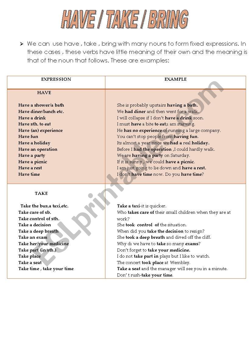 have/take/bring worksheet