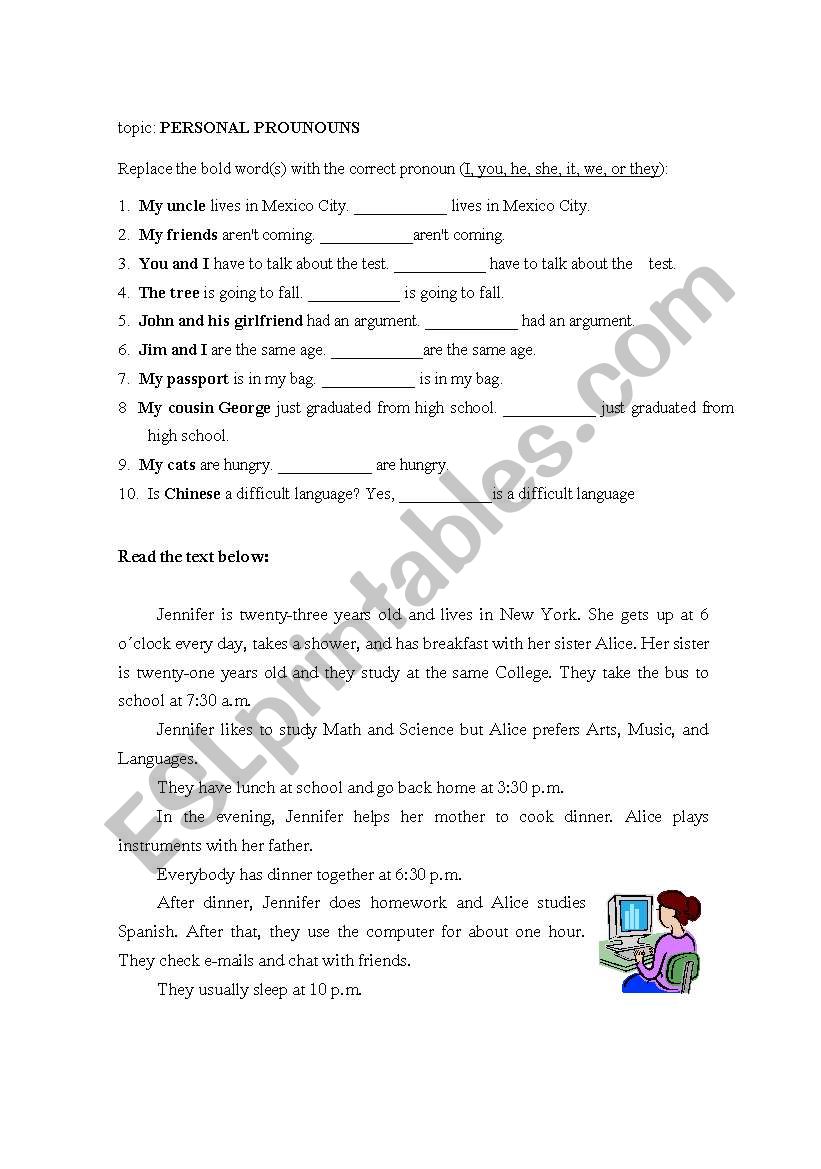 Personal Pronouns worksheet