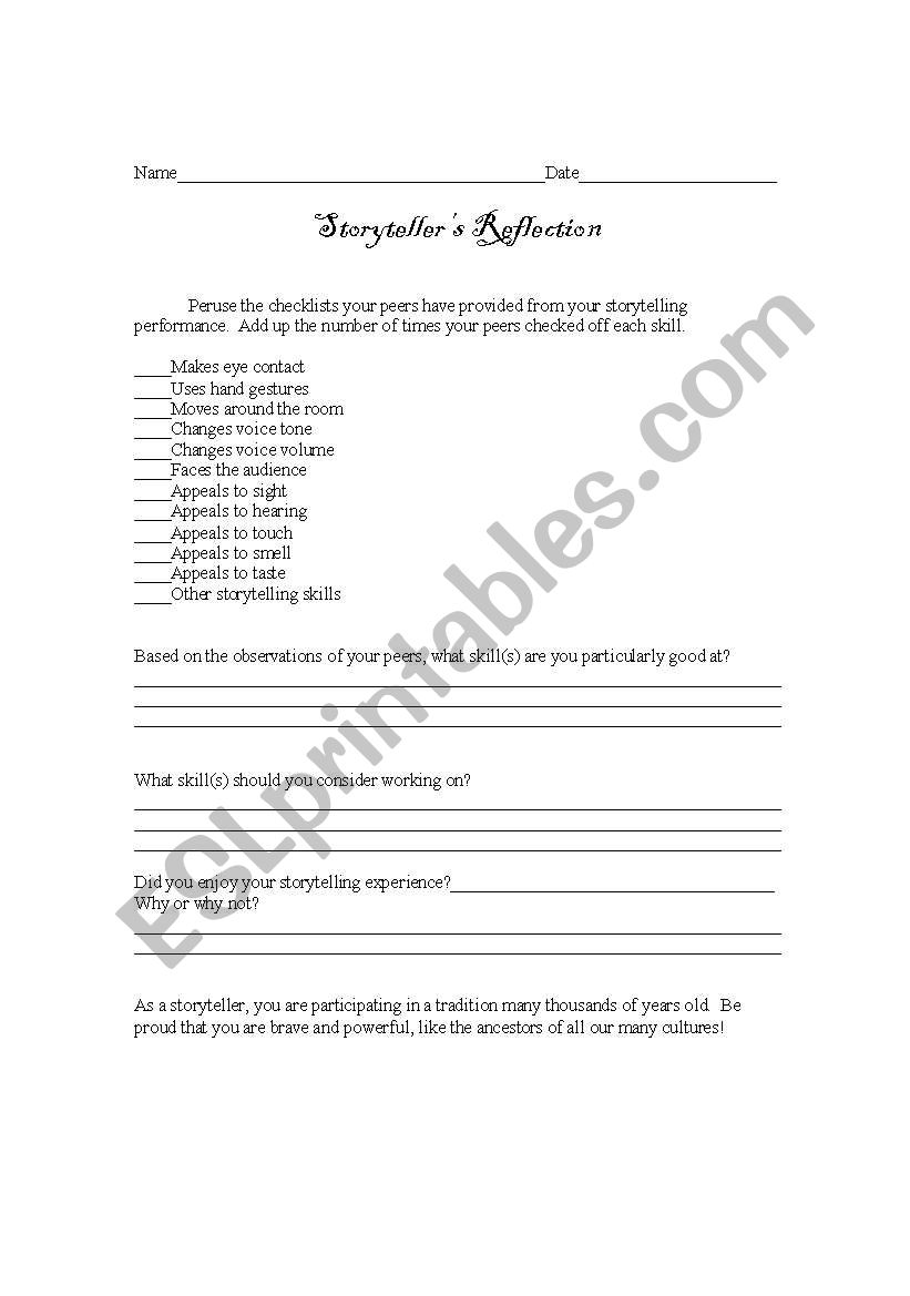 Storytellers Reflection worksheet