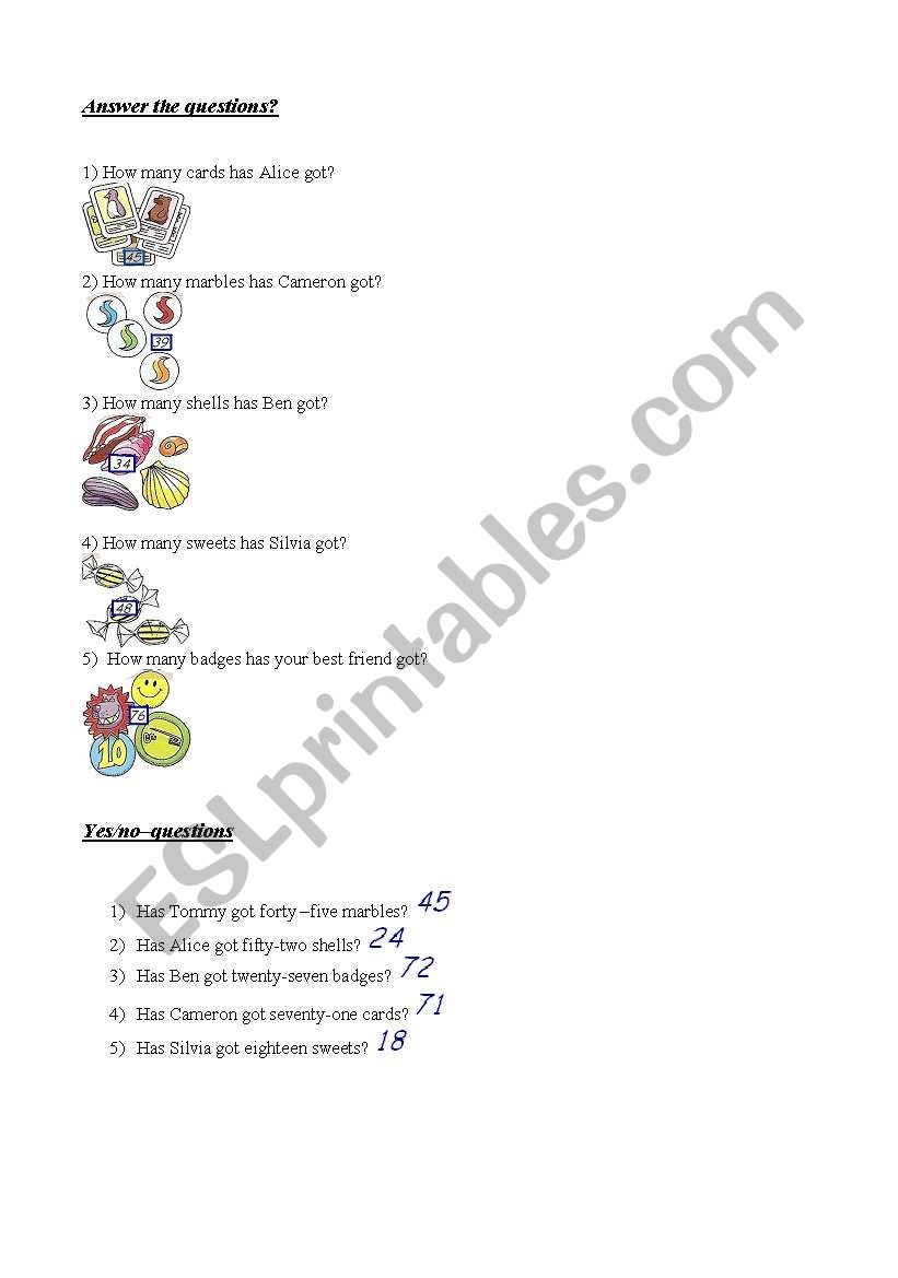 How many/ have got worksheet