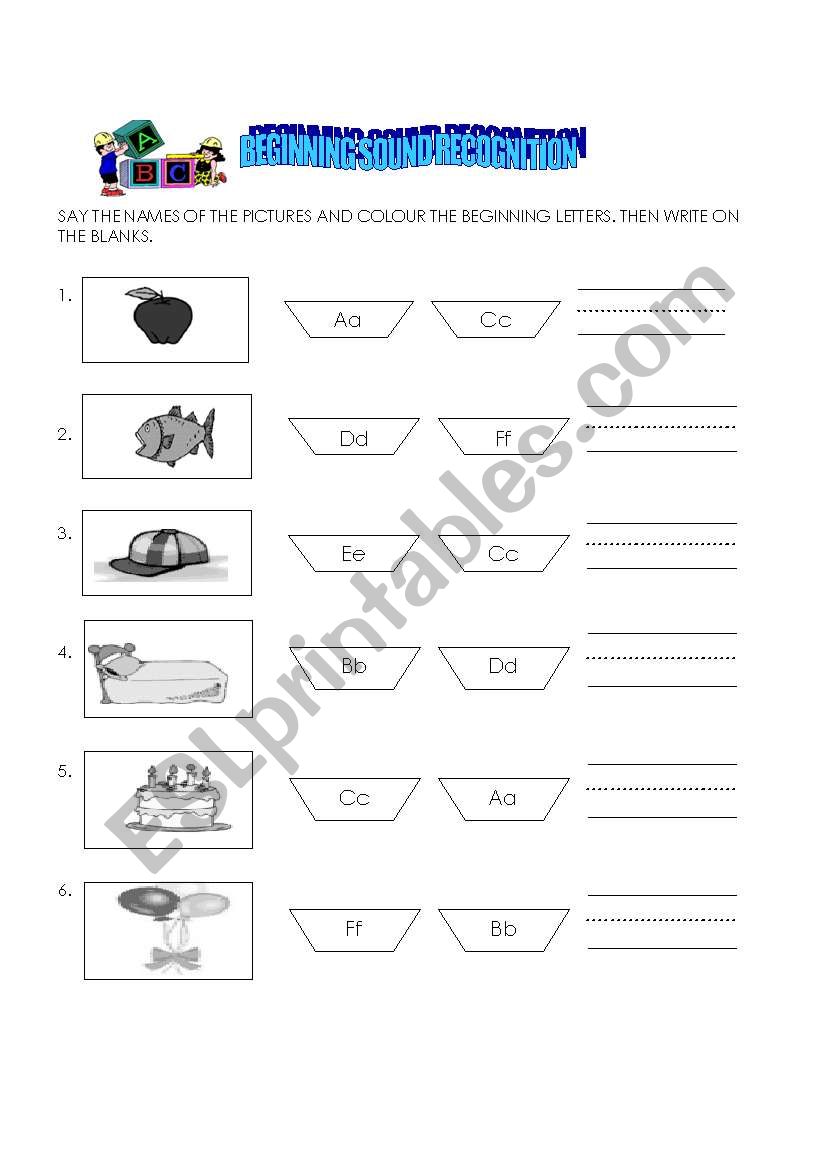 BEGINNING SOUND RECOGNITION worksheet