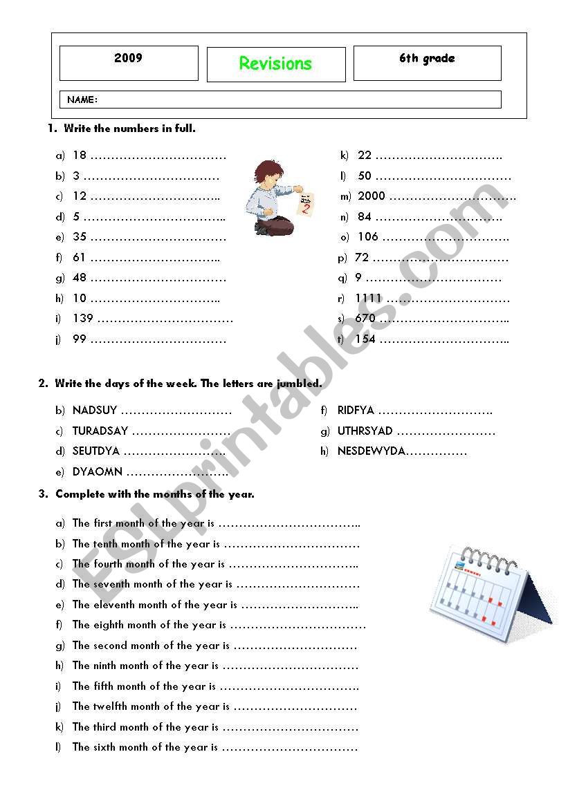 Revision Worksheet - 5th and 6th grades