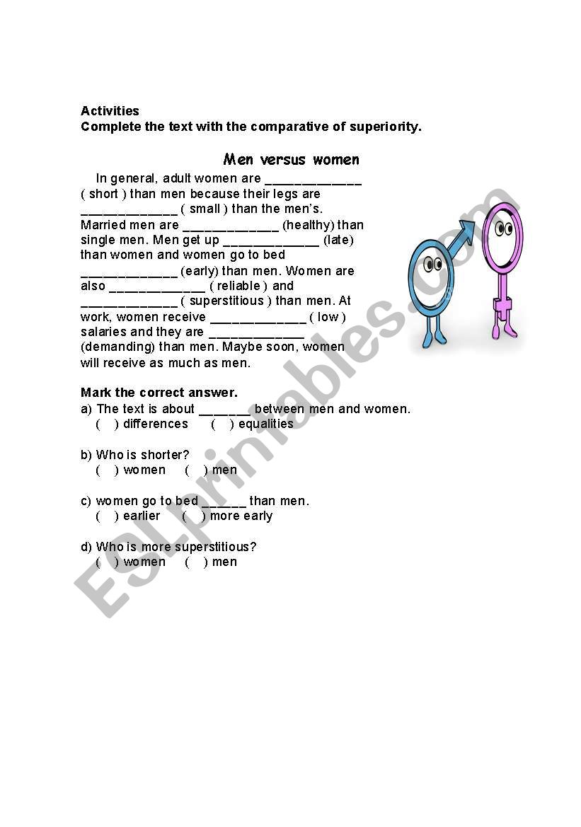 men versus women worksheet