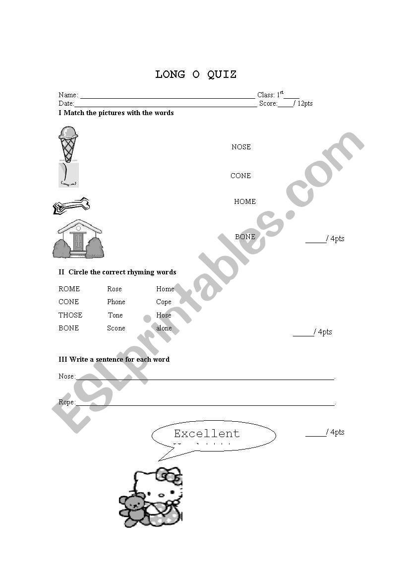 Long O Quiz worksheet