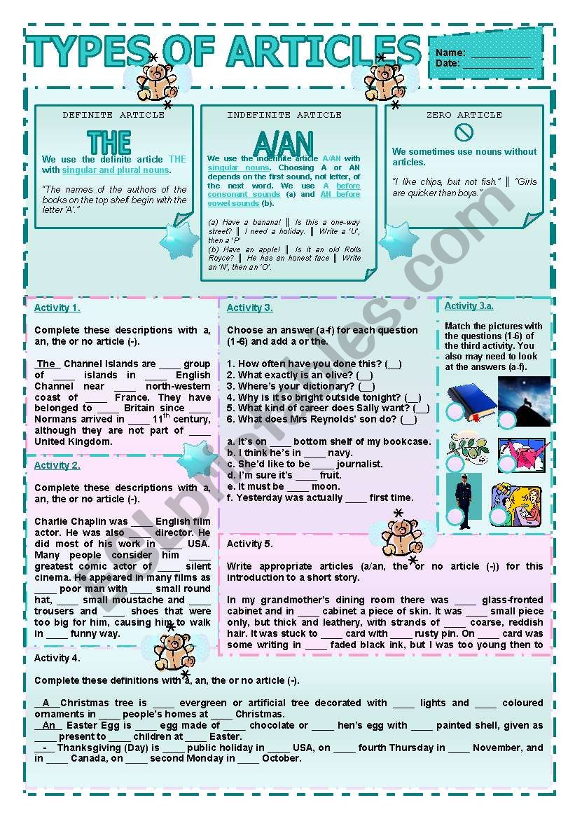 Types of Articles (A or AN, THE or ZERO ARTICLE)