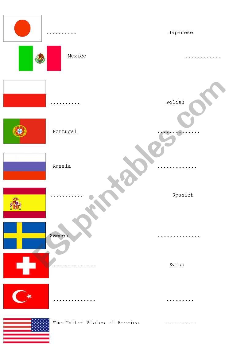 countries and nationalities worksheet