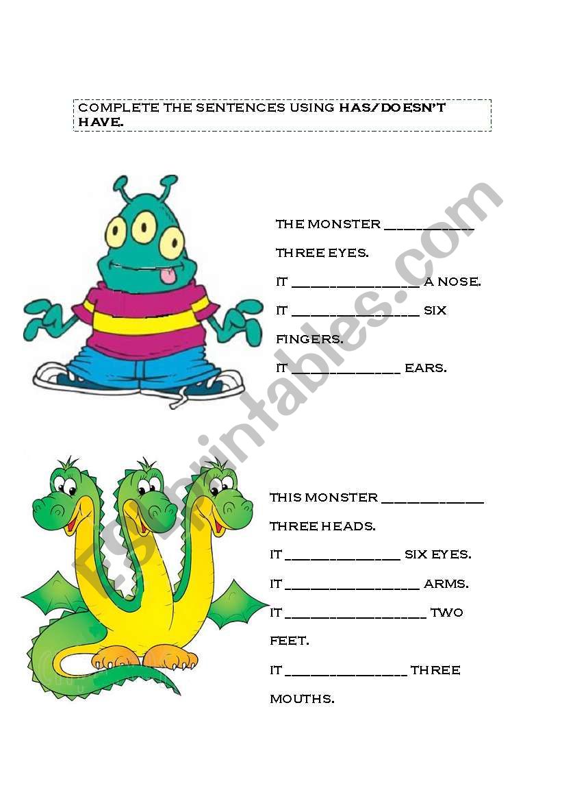 Has and doesnÂ´t have worksheet