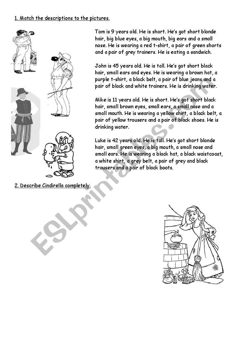 Descriptions worksheet