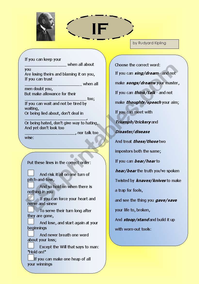 If by Rudyard Kipling worksheet