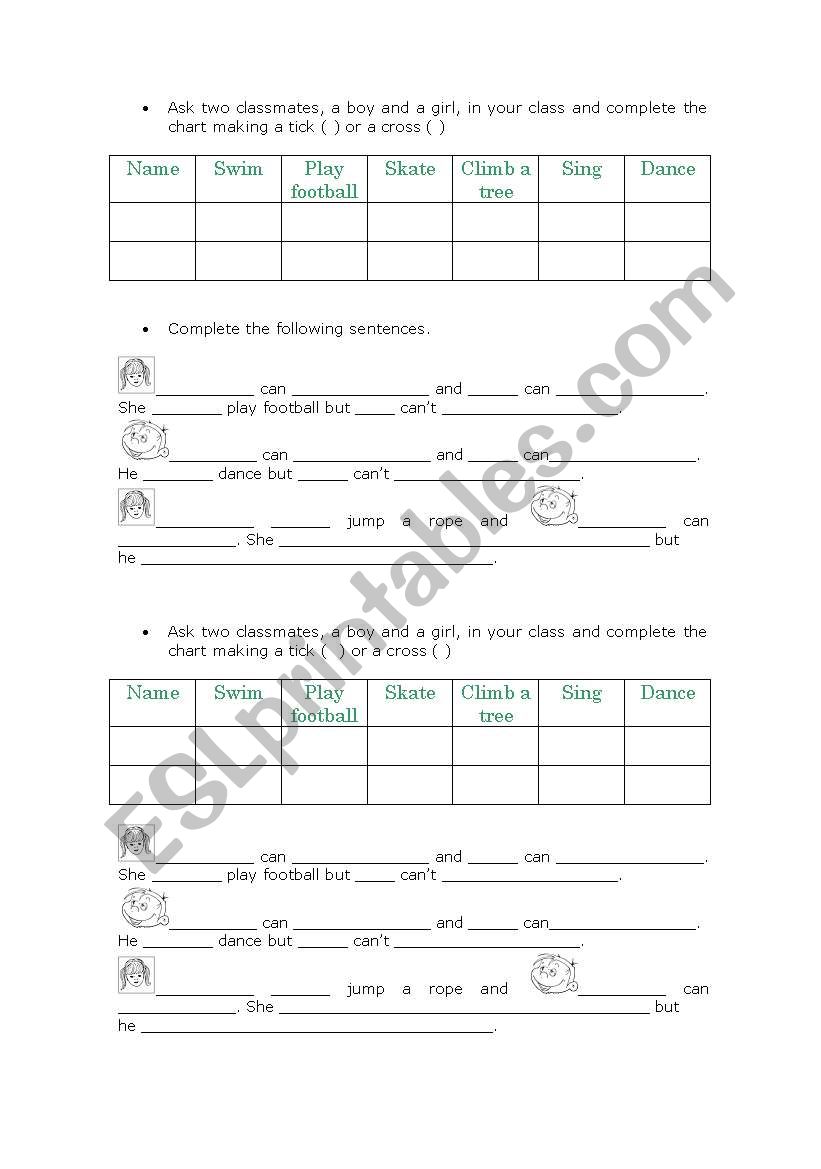 Can - Cant chart worksheet