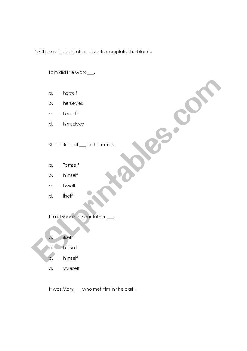 reflexive worksheet