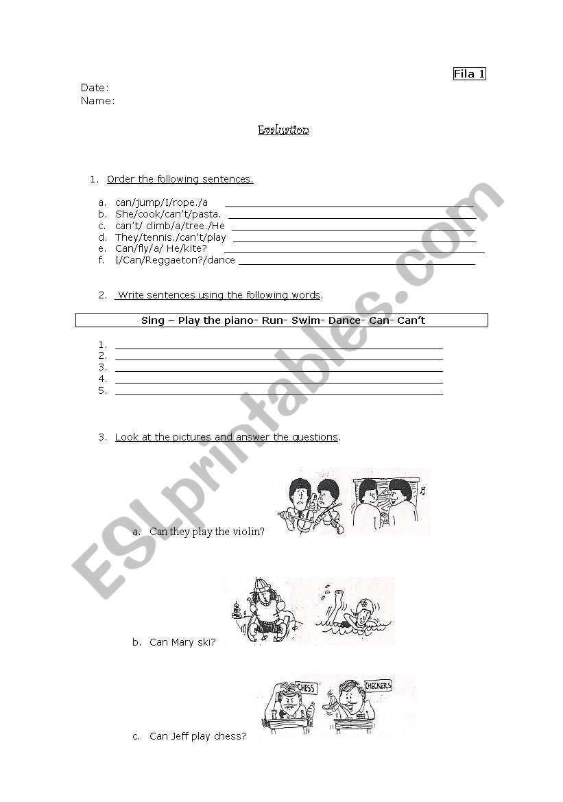 Evaluation about Can- Can´t worksheet