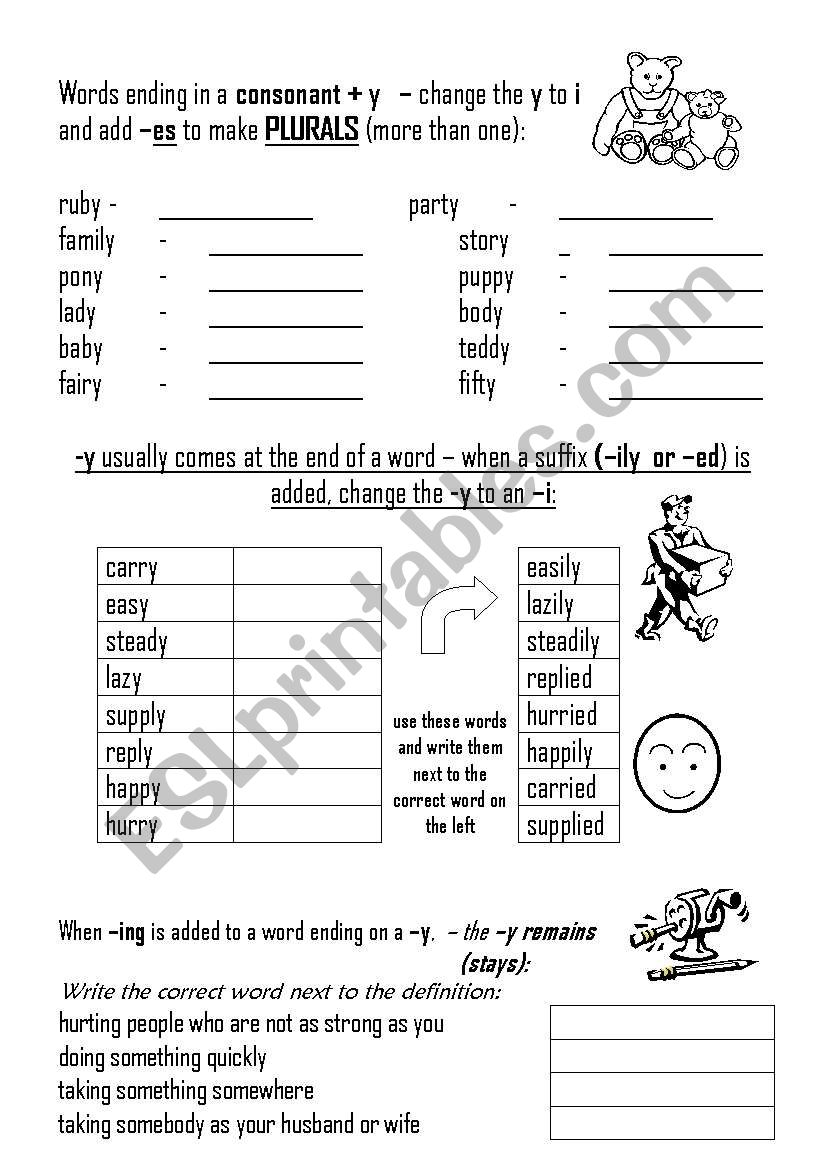Rules about -y worksheet