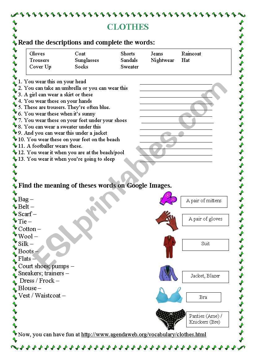 Clothes worksheet