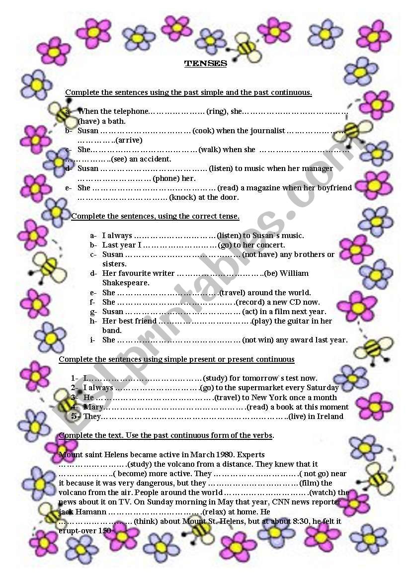 Tenses. Present and Past. worksheet