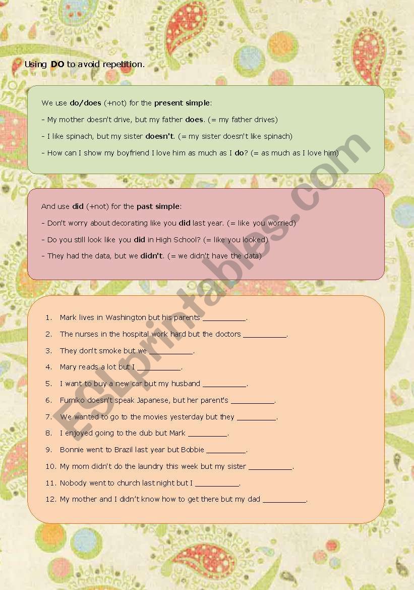 using-do-to-avoid-repetition-esl-worksheet-by-juliamontenegro