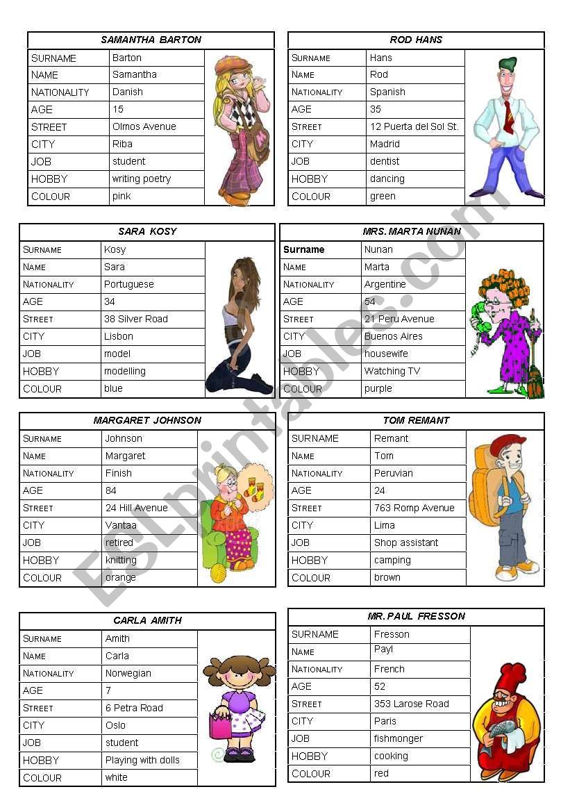 VERB TO BE: PERSONAL INFORMATION (SPEAKING CARDS) 6
