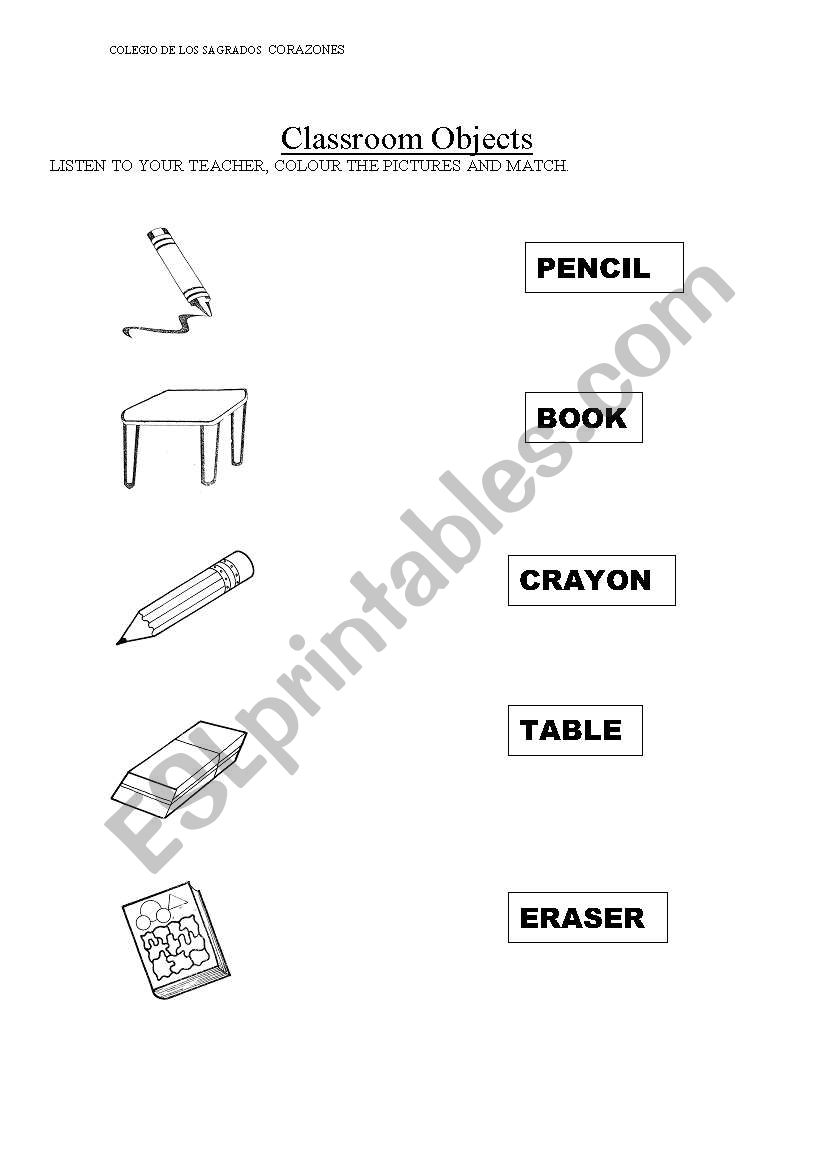 classroom objects worksheet