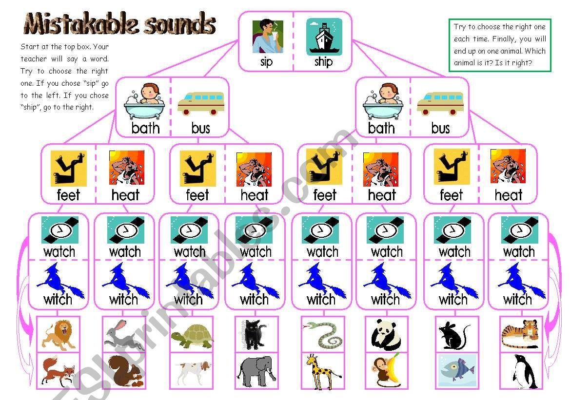 Mistakable sounds game worksheet