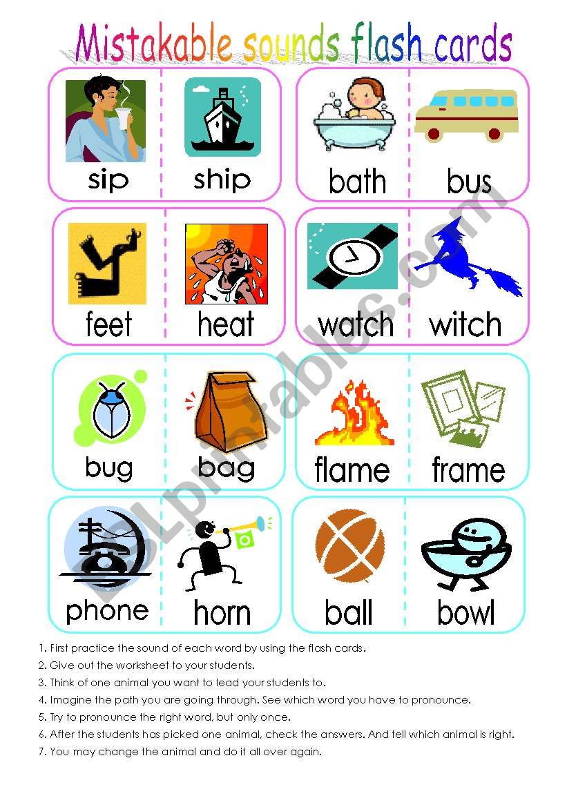 Mistakable sounds flash cards worksheet