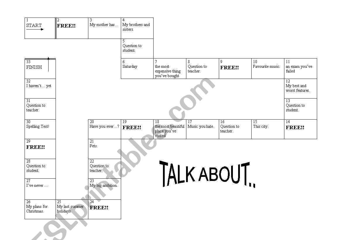 Game board - Speaking worksheet