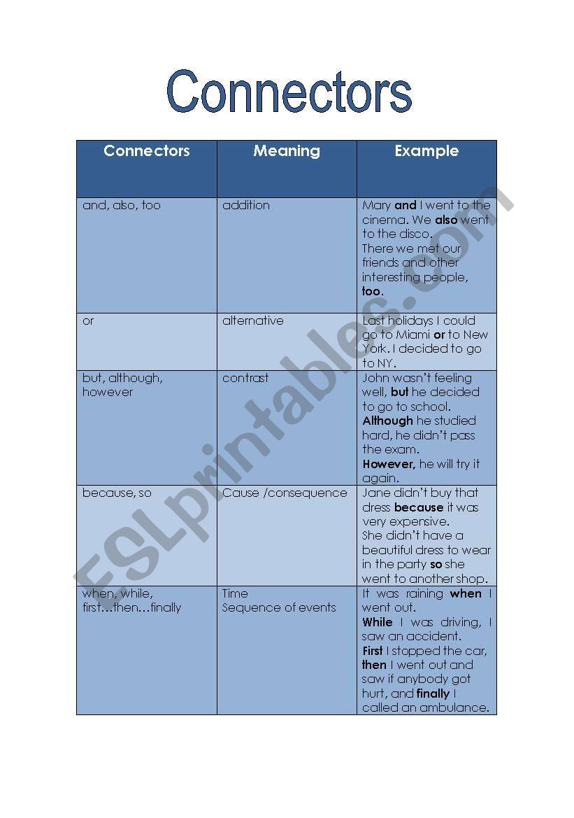 Connectors worksheet