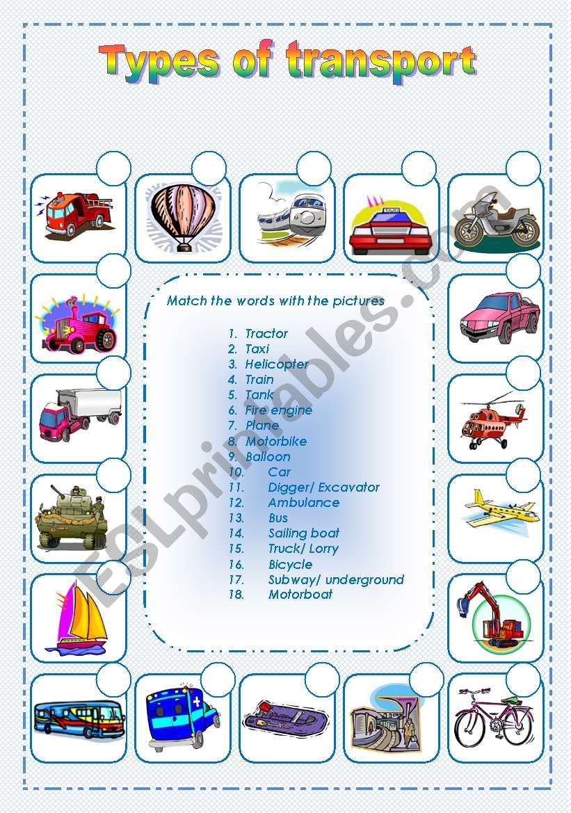 Means of transport worksheet