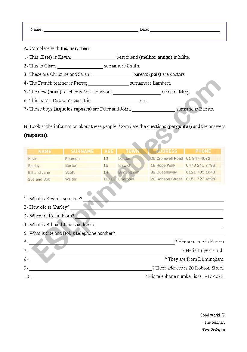 Possessive adjectives worksheet