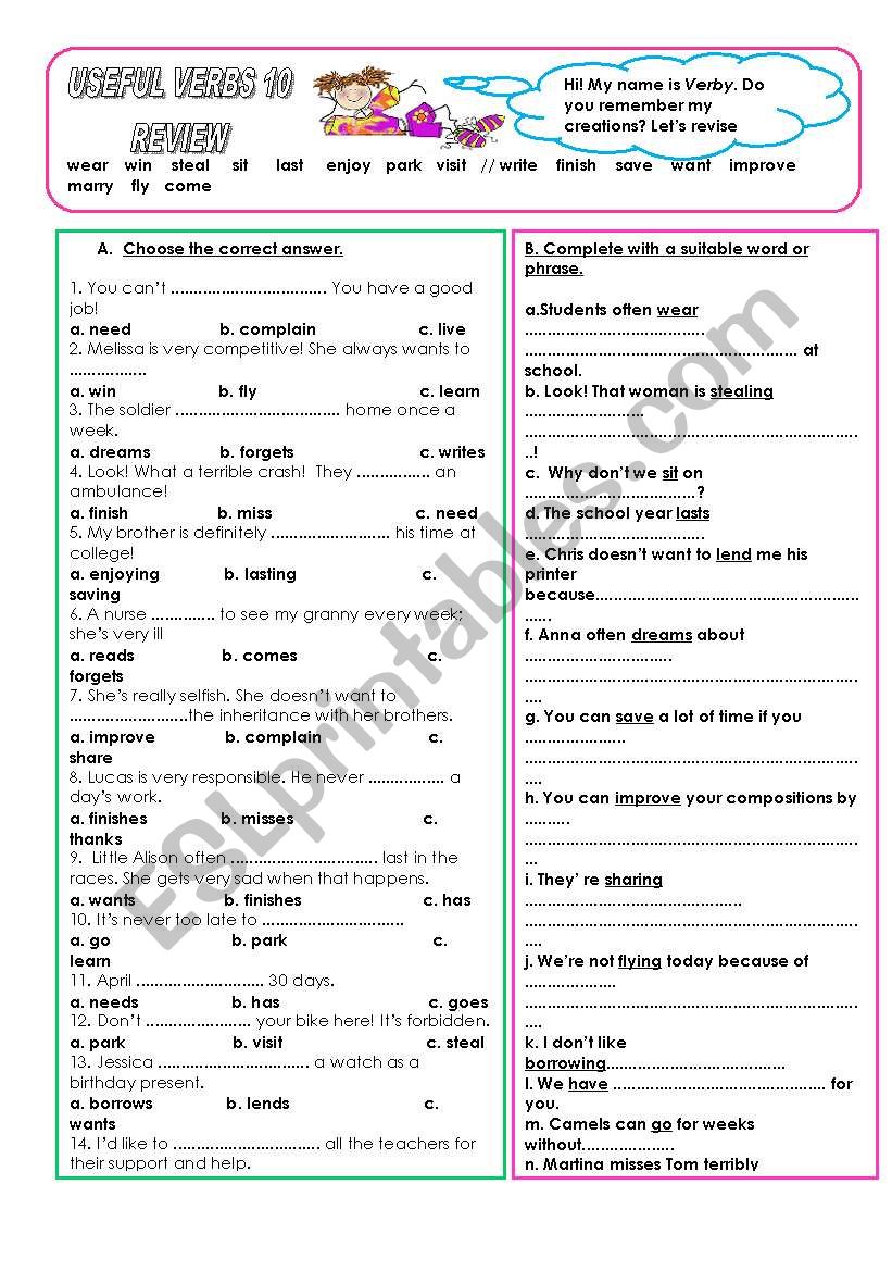 10/11 USEFUL VERBS worksheet