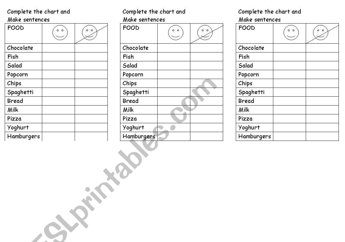 like and dislike chart worksheet