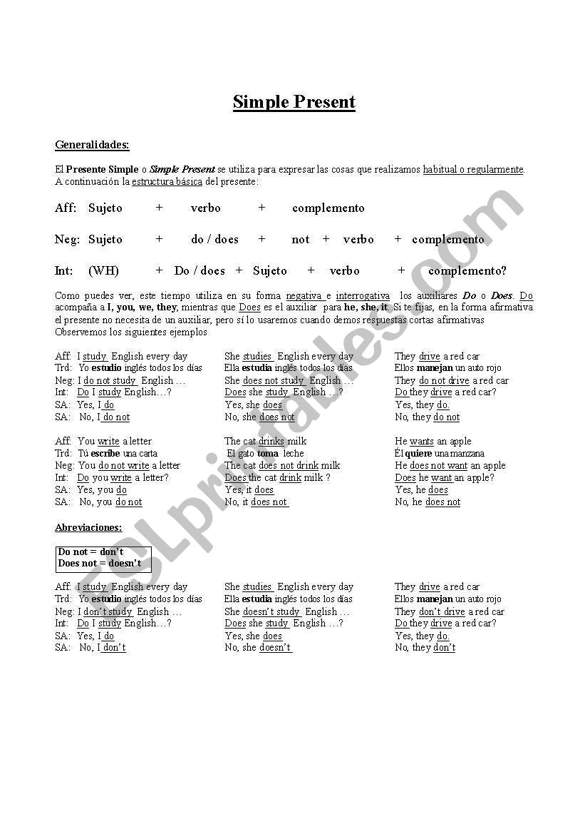 simple present  worksheet