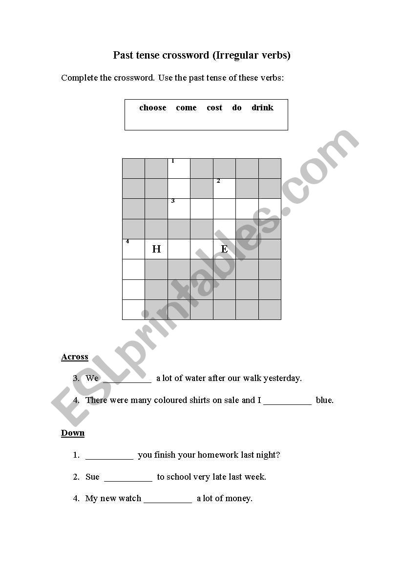 Irregular verb (past tense) crossword